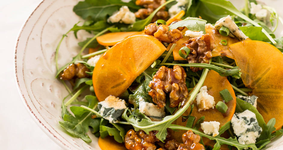 Persimmon,-Rocket,-Blue-Cheese-&-Candied-Walnut-Salad