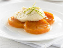 Lime Poached Persimmons with White Chocolate Mousse