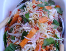 Poached Chicken Salad with Sweet Persimmon & Somtan Dressing